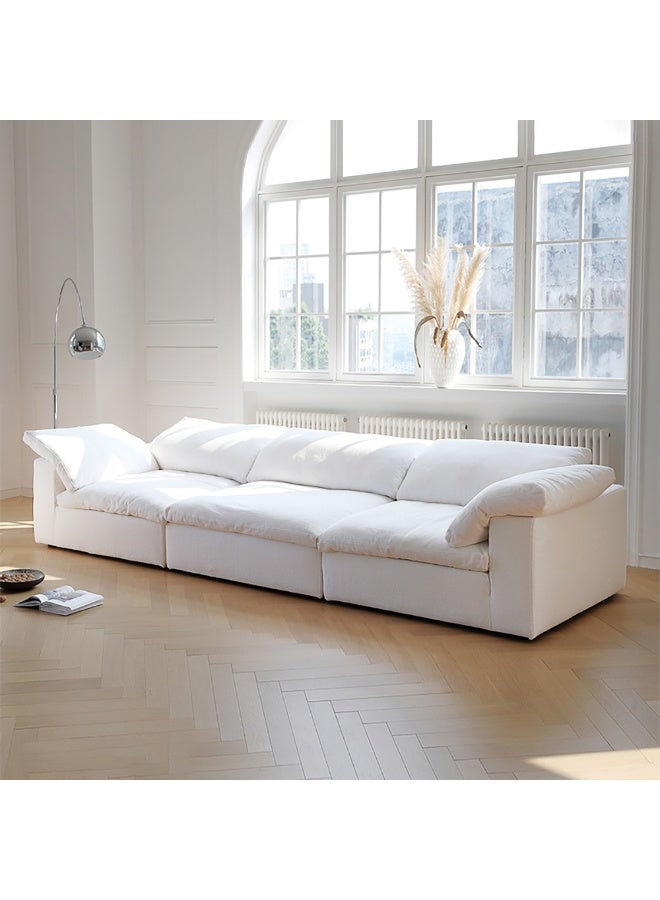 Al Zakharef Furniture Cloud L-Shape Luxury Sofa with Ottoman – 3 Seater Modular Sectional Sofa, Velvet Fabric, Soft Foam Cushions, Modern Living Room Sofa, White - Image 3